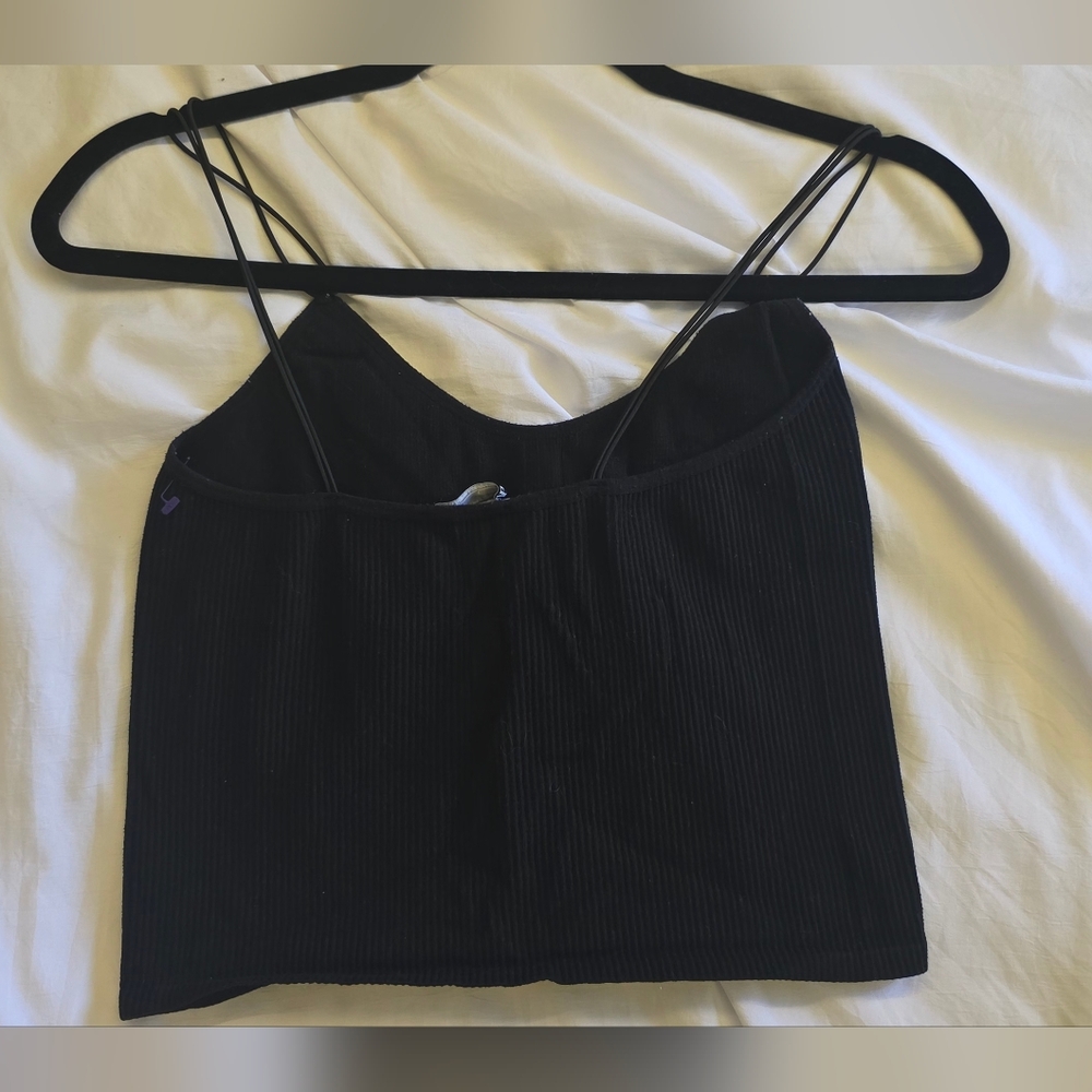 Zara Black Ribbed Cropped Cami Tank Top M/L
